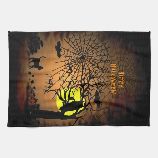 Halloween Night, Happy Halloween ! Geschirrtuch (Horizontal)