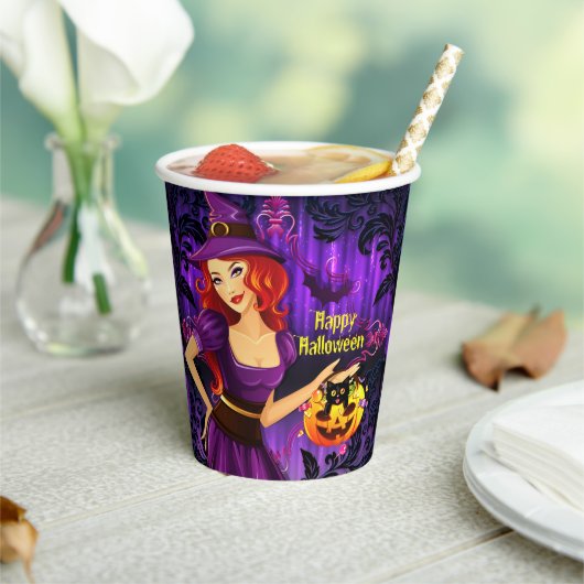 Halloween Night Hexenkürbis und Black Cat Paper Pappbecher (In Situ)