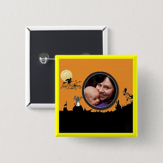 Halloween Night in Orange Glow Fügen Sie Ihr Foto Button (Vorne & Hinten)