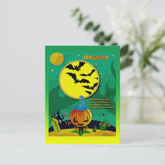 Halloween Night Jack o' Lantern Wizard Scene Postkarte (Stehend Vorderseite)
