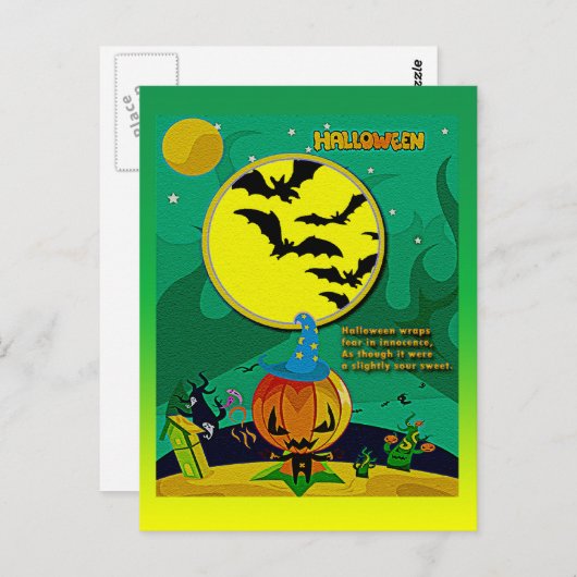 Halloween Night Jack o' Lantern Wizard Scene Postkarte (Vorne/Hinten)