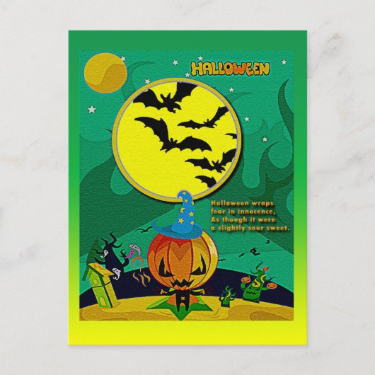 Halloween Night Jack o' Lantern Wizard Scene Postkarte (Vorderseite)