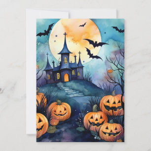 Halloween Night Jack O’Lanterns Bats Vollmond Feiertagskarte