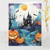 Halloween Night Jack O'Lanterns Bats Moon Ghost Karte (Gelbe Blume)