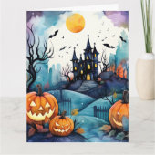Halloween Night Jack O'Lanterns Bats Moon Ghost Karte (Vorderseite)