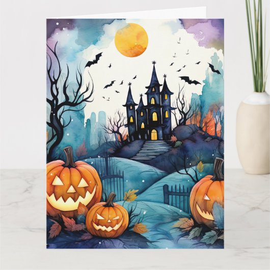 Halloween Night Jack O'Lanterns Bats Moon Ghost Karte (Vorderseite)