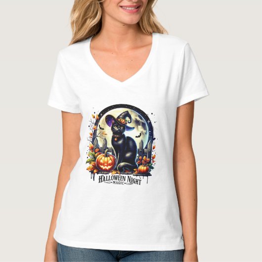 "Halloween Night Magic" Black Cat Shirt (Vorderseite)