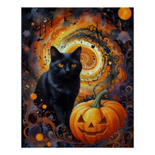 Halloween Night Magie - Katze & Kürbiskur Poster