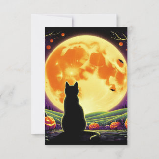 Halloween Night mit Black Cat und Jack-O' Lantern Einladung