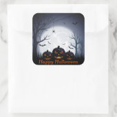 Halloween Night mit Pumpkin Spike & fliegenden Fle Quadratischer Aufkleber (Tasche)