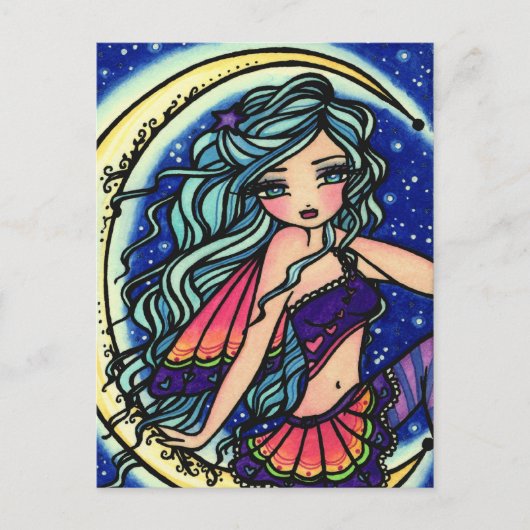 Halloween Night Moon Star Fairy Fantasy Art Girl Postkarte (Vorderseite)