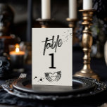 Halloween Night of the Living Wed Wedding Tischnummer<br><div class="desc">Dieses Design misst 12, 7 x 17, 8 cm und eignet sich hervorragend für Tischnummern. Set den Ton für Ihren dunkel romantischen Tag mit unserer gotischen Skeleton Grunge Hochzeitskollektion. Mit kühnen Schwarz-Weiß-Designs und edlen Skelettmotiven fügen unsere Einladungen, Schilder und Dekorationen Ihrer Hochzeit eine Touch rebellischer Eleganz hinzu. Ideal für Paare,...</div>