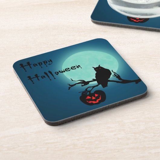 Halloween Night Pumpkin Owl Getränkeuntersetzer (Linke Seite)