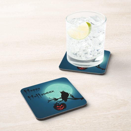 Halloween Night Pumpkin Owl Getränkeuntersetzer (Rechte Seite)