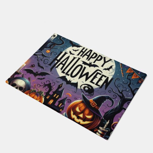 Halloween Night Pumpkins, Skulls & Spuk House Fußmatte (Schrägansicht)