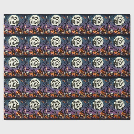 Halloween Night Pumpkins, Skulls & Spuk House Geschenkpapier (Flach)