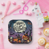 Halloween Night Pumpkins, Skulls & Spuk House Pappteller (Party)