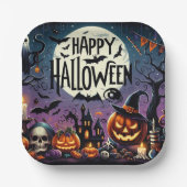 Halloween Night Pumpkins, Skulls & Spuk House Pappteller (Vorderseite)