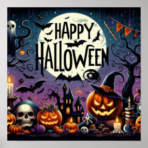 Halloween Night Pumpkins, Skulls & Spuk House Poster