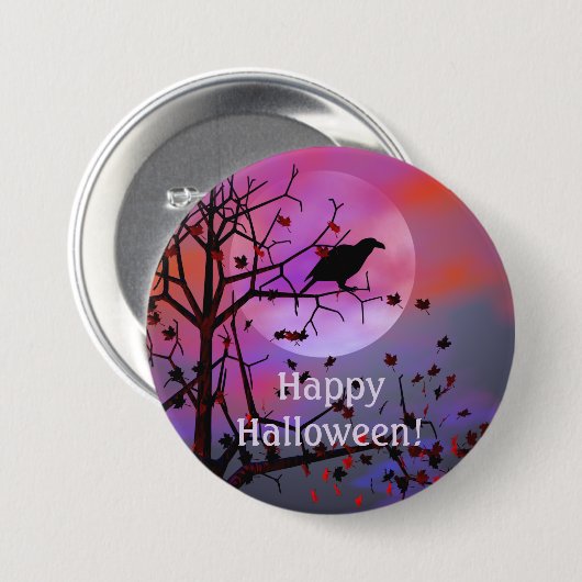 Halloween Night Raven in Tree Button (Vorne & Hinten)