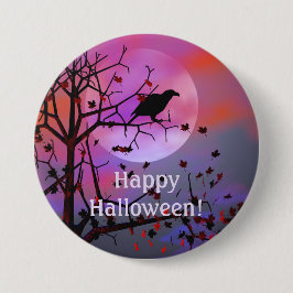 Halloween Night Raven in Tree Button