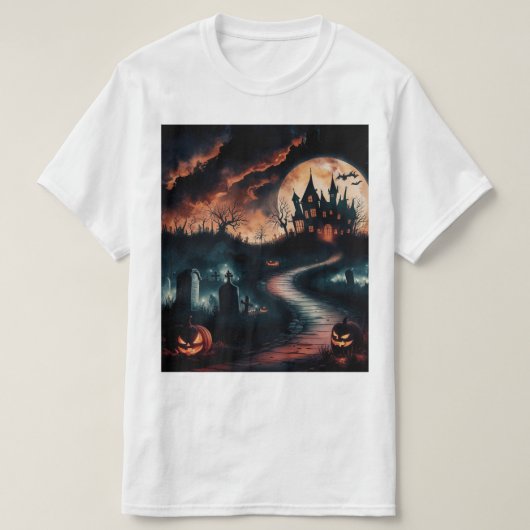 "Halloween Night T - Shirt im Spuk Haus" (Design vorne)