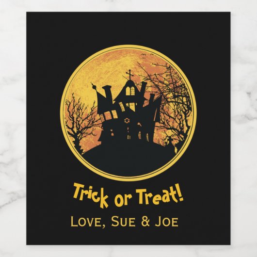 Halloween Night Trick oder Treat Full Moon House Weinetikett (Einzelnes Label)