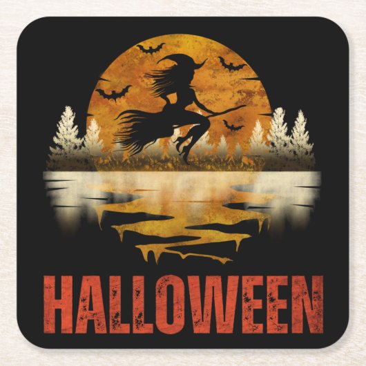 HALLOWEEN NIGHT WITCH RECHTECKIGER PAPPUNTERSETZER (Vorderseite)
