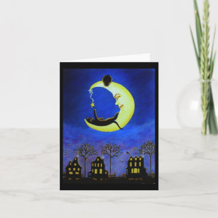 Halloween Note Card, black,cat,Jack-O-Lantern,moon Karte