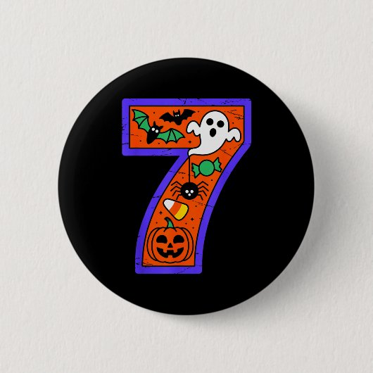 Halloween Number 7 Birthday Pumpkin Ghost Sder Can Button (Vorderseite)