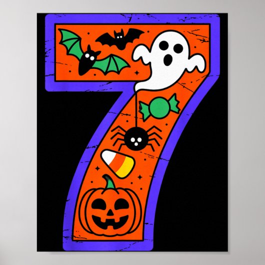 Halloween Number 7 Birthday Pumpkin Ghost Sder Can Poster (Vorne)