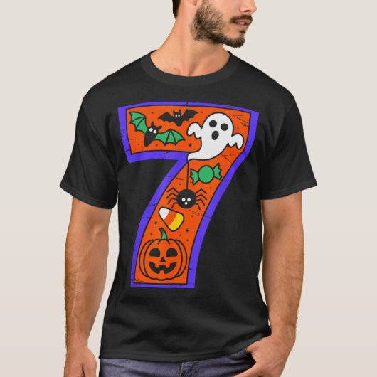 Halloween Number 7 Birthday Pumpkin Ghost Sder Can T-Shirt (Vorderseite)