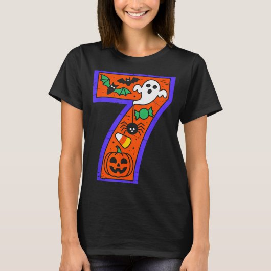 Halloween Number 7 Birthday Pumpkin Ghost Sder Can T-Shirt (Vorderseite)