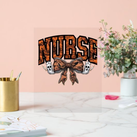 Halloween Nurse Coquette Bow Spooky Classic T-Shir Acrylschild (Hochzeit)