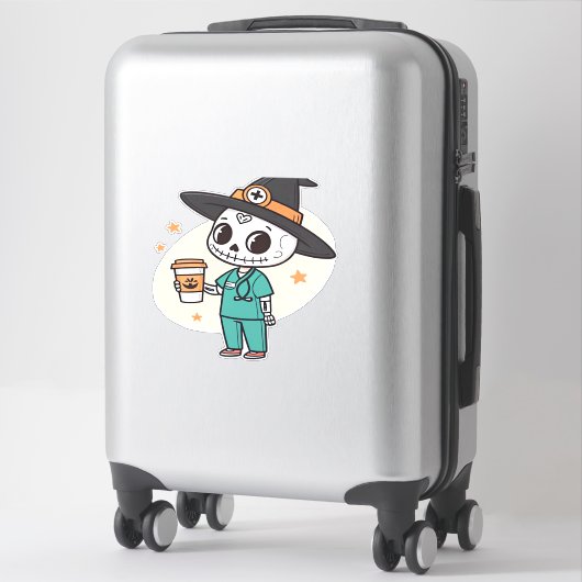 Halloween Nurse mit Kaffee-Tragen Hexenhut Cl Aufkleber (Koffer)