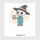 Halloween Nurse mit Kaffee-Tragen Hexenhut Cl Aufkleber (Blatt)
