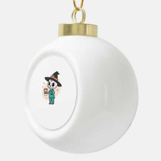 Halloween Nurse mit Kaffee-Tragen Hexenhut Cl Keramik Kugel-Ornament (Rechts)
