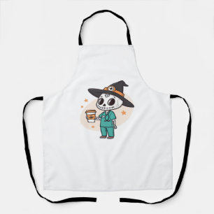 Halloween Nurse mit Kaffee-Tragen Hexenhut Cl Schürze