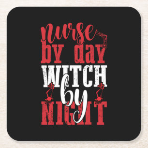 Halloween Nurse nach Tag Hexe nach Nacht Rechteckiger Pappuntersetzer