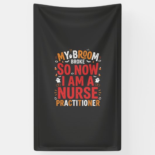 Halloween Nurse Practitioner Besen Kaputt Design Banner (Vertikal)