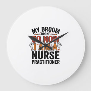 Halloween Nurse Practitioner Besen kaputt Vintage Große Wanduhr
