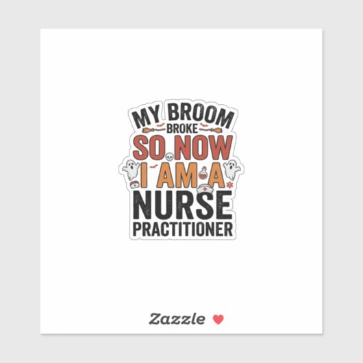 Halloween Nurse Practitioner Besen Zerbrochen Vint Aufkleber (Blatt)