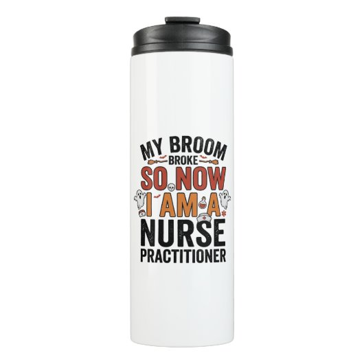 Halloween Nurse Practitioner Besen Zerbrochen Vint Thermosbecher (Vorderseite)