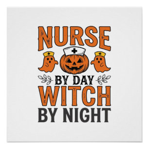 Halloween-Nurse-Zauberin bei Nacht Vintage-Shirt-D Poster