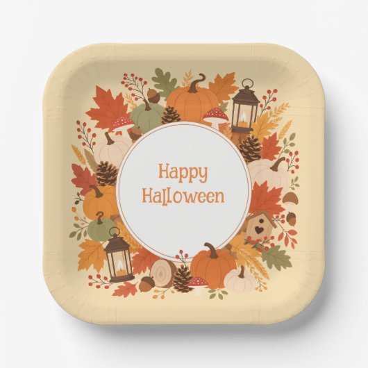 Halloween oder Herbstlaub Kürbisse Pappteller (Vorderseite)