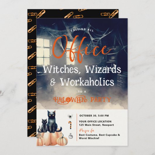 Halloween Office Party Business Corporate Cats Einladung (Vorne/Hinten)