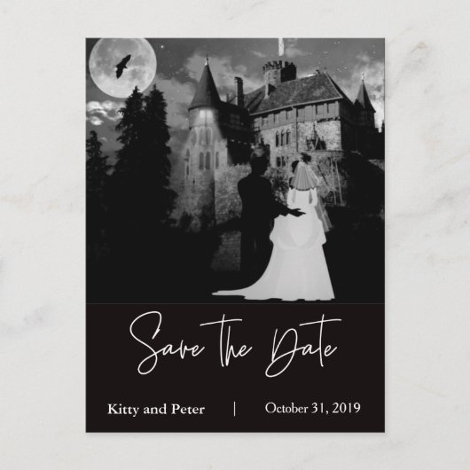 Halloween Oktoberfest Hochzeit retten Datum Ankündigungspostkarte (Vorderseite)