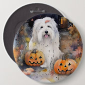 Halloween Old English Sheepdog mit Pumpkins Beängs Button (Vorne & Hinten)