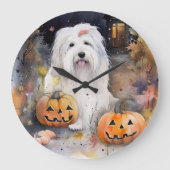 Halloween Old English Sheepdog mit Pumpkins Beängs Große Wanduhr (Vorderseite)