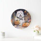 Halloween Old English Sheepdog mit Pumpkins Beängs Große Wanduhr (Zuhause)